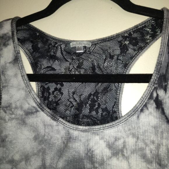 VTG Charlotte Russe Tie Dyed Tank Top Women's L Black Gray Y2K Ribbed Racer Back - Picture 2 of 12